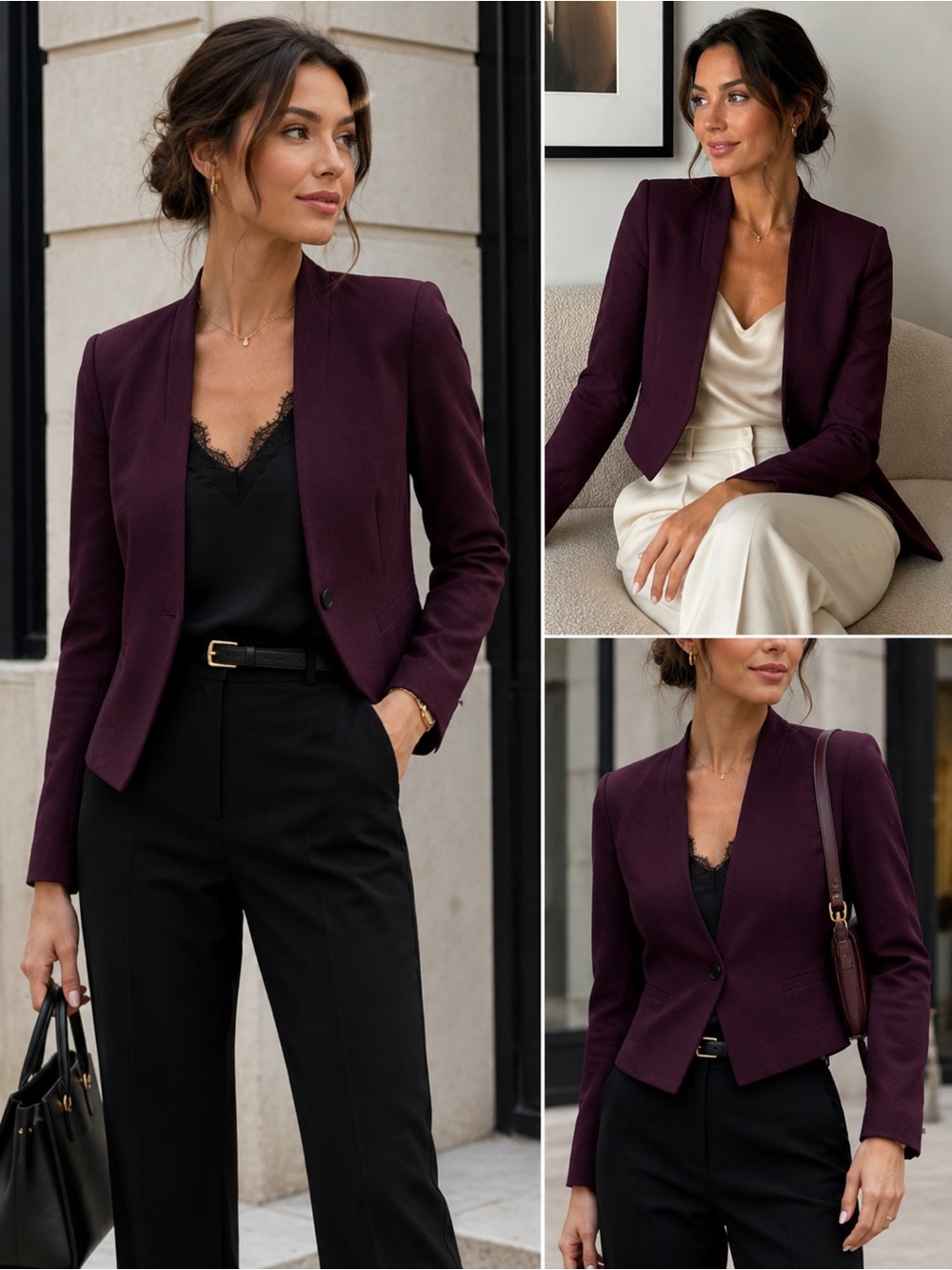Rachel Roy Plum Cropped Structured Blazer Jacket Size 2 Quiet Luxury Chic